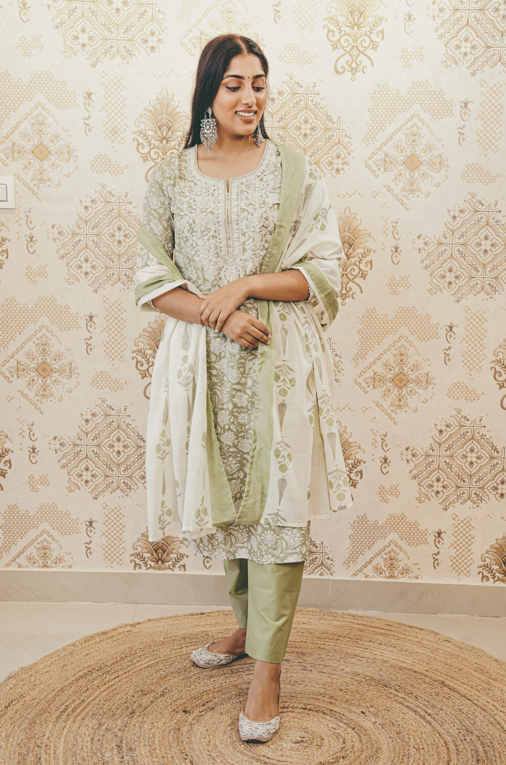 Verdant Elegance Cotton Suit