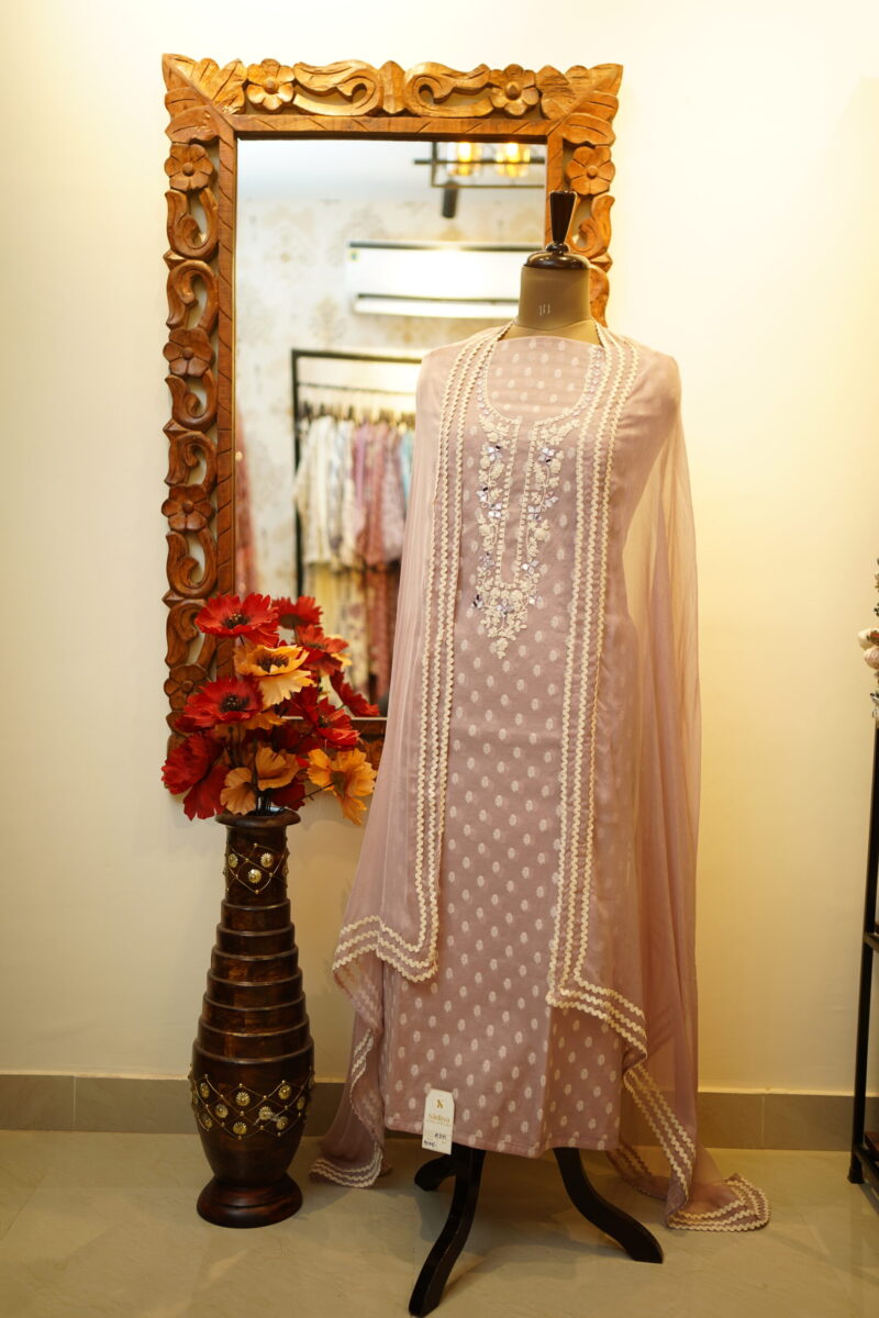 Cotton Unstitched Suit with Chiffon Dupatta - Lilac
