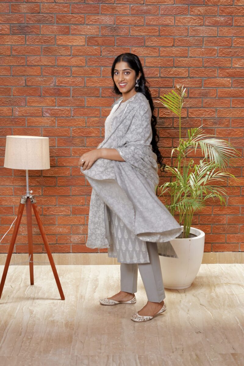 Moonlit Grey Printed Suit