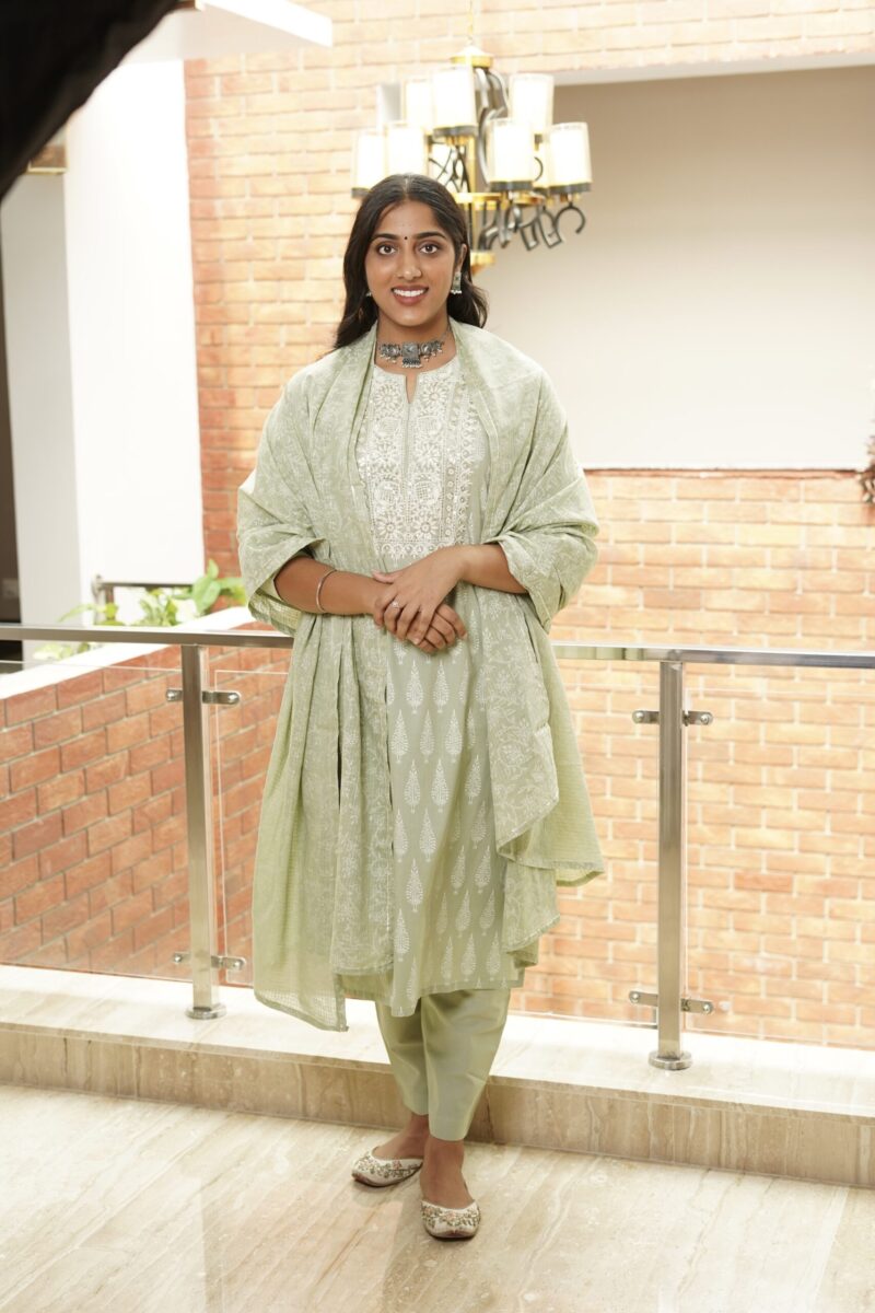 Green Meadow Motif Printed Suit