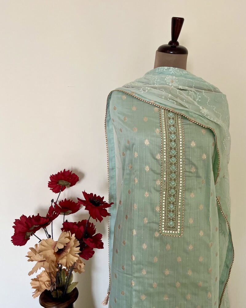 Chanderi Unstitched Suit with Dupatta - Blue