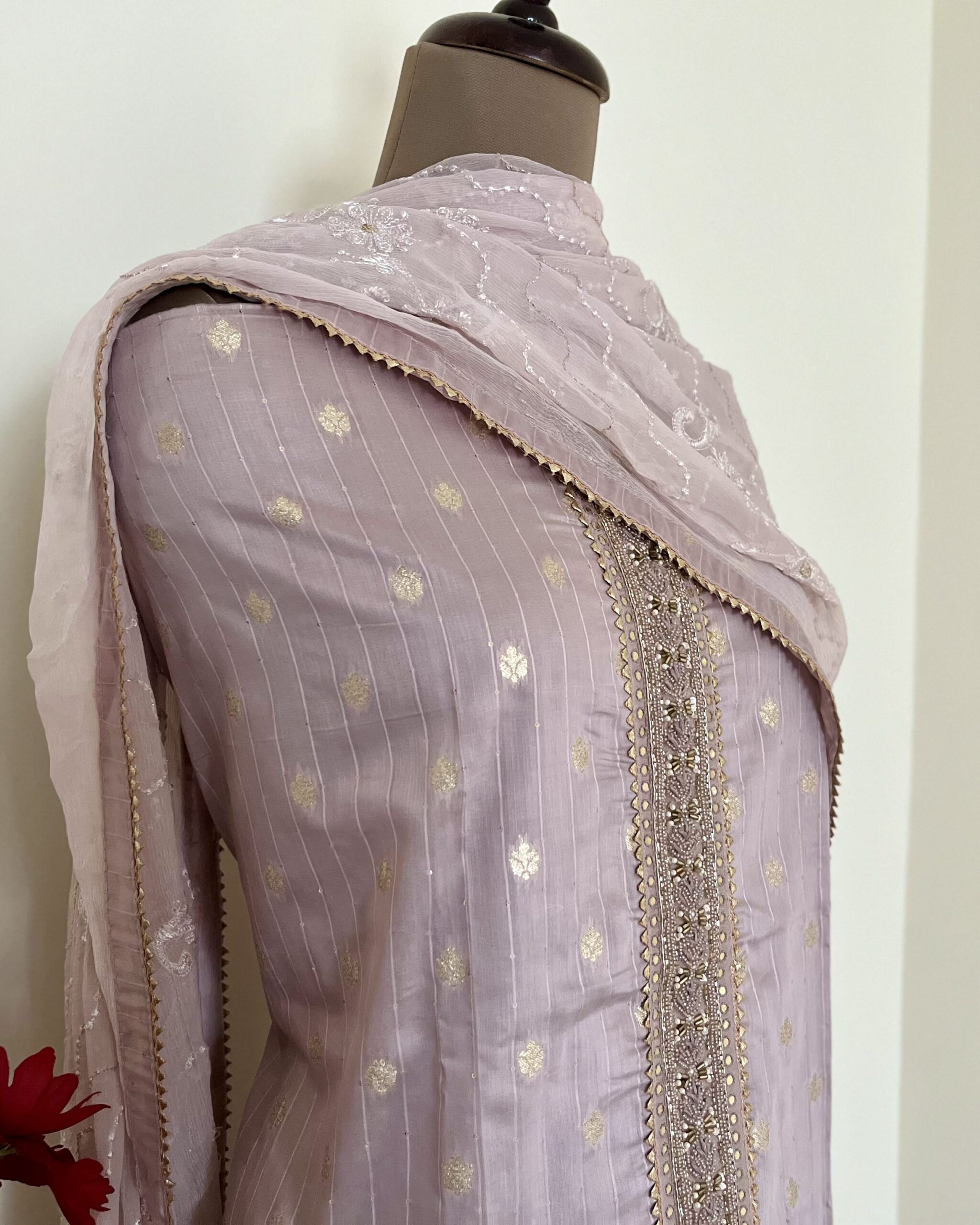 Chanderi Unstitched Suit with Dupatta - Mauve - Image 2