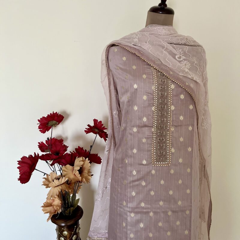 Chanderi Unstitched Suit with Dupatta - Mauve