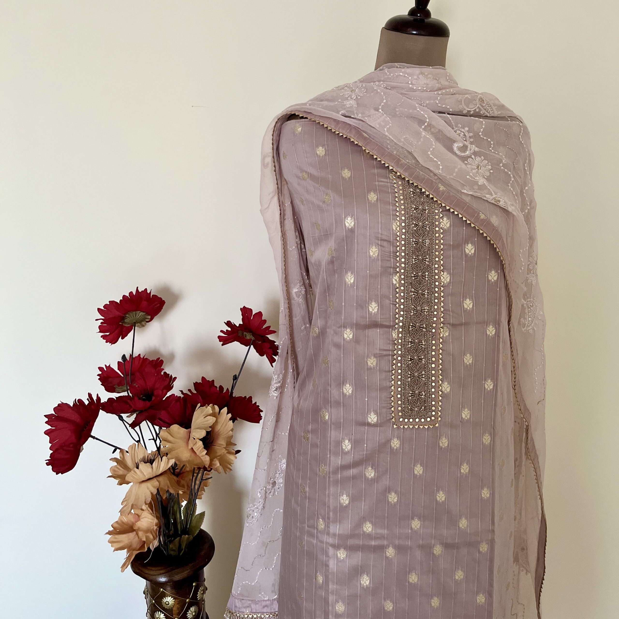 Chanderi Unstitched Suit with Dupatta - Mauve